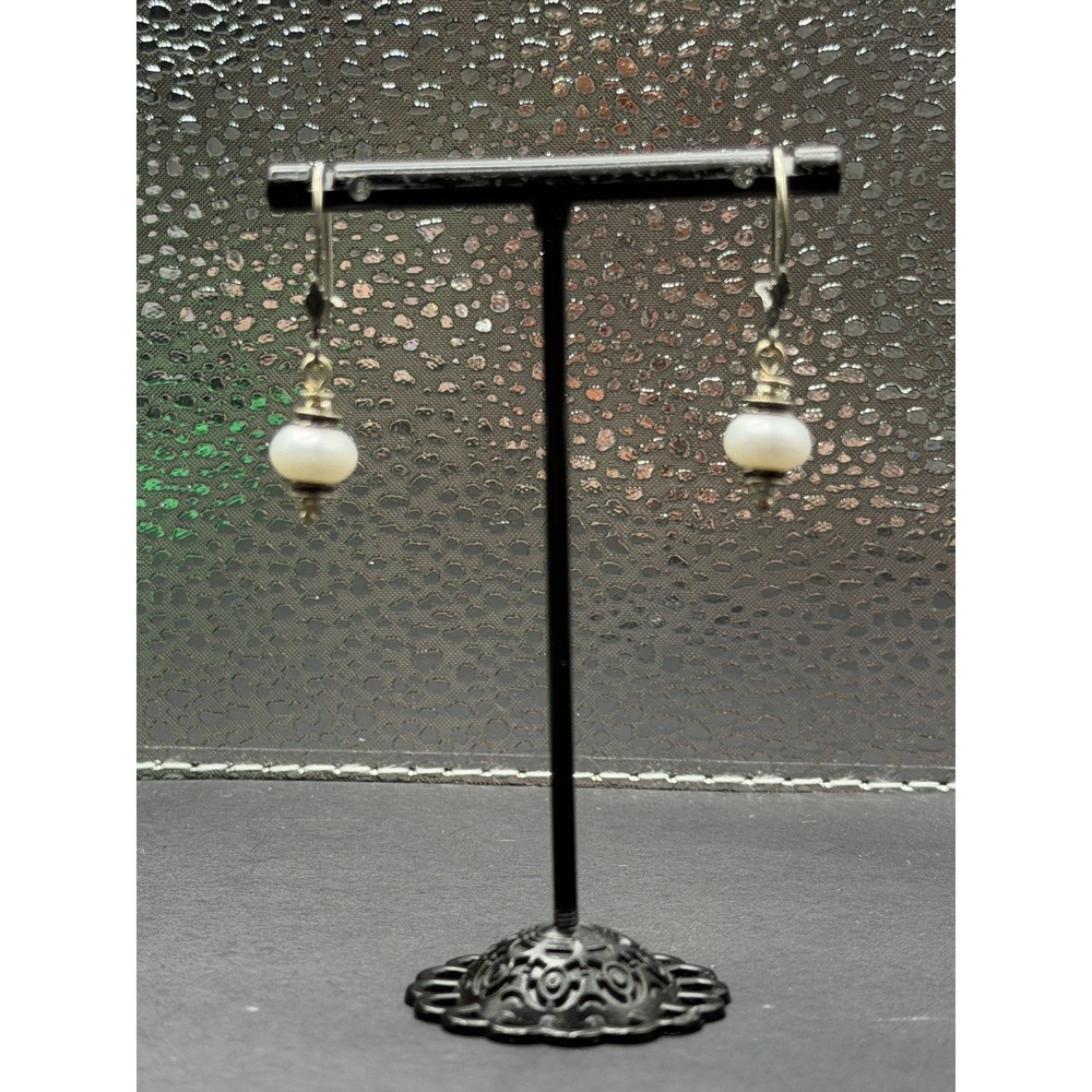 Vintage Sterling Silver Pearl Dangle Earrings  925 J30